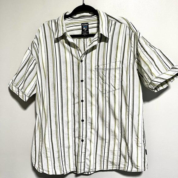 Kuhl Men's Button Down Casual Shirt Green Stripes Suncel Cotton Tencel - Picture 6 of 9